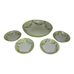 Antique Jean Pouyat France Hand Painted Yellow Roses & Gold Footed Berry Bowl Set of 5