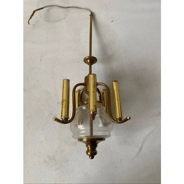 Early 20th Century Antique Italian Style Brass & Glass Globe Hanging Lamp For Sale - Image 5 of 8