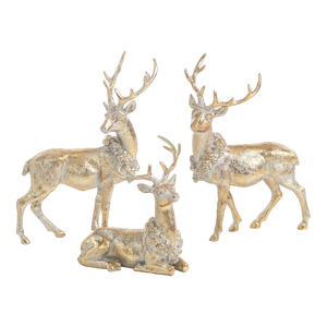 3-Piece Deer Figurine Statue Set with Ornamental Wreath