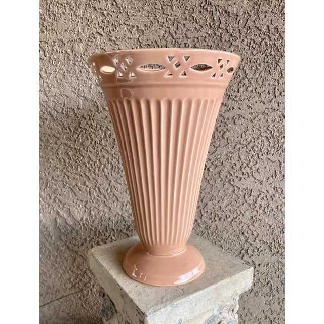 Late 20th-Century Reticulated Earthenware Trumpet Vase With Attached Flower Frog For Sale - Image 13 of 13