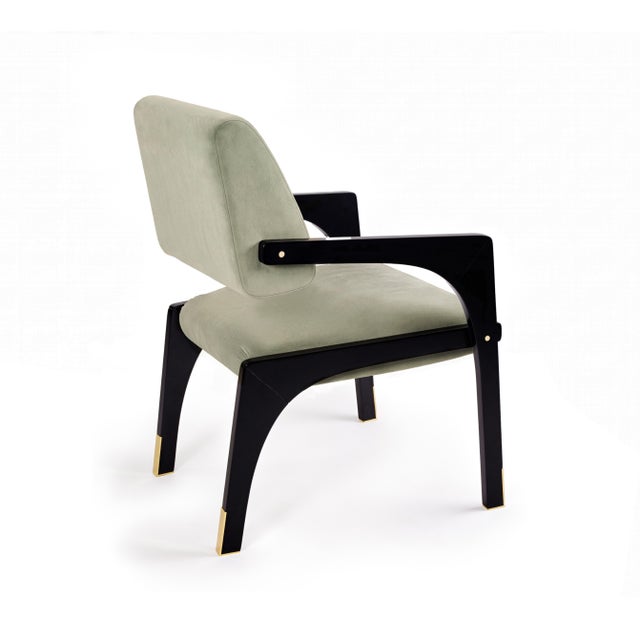 Arches Dining Chair in Grey Cotton Velvet from Insidherland For Sale - Image 4 of 8