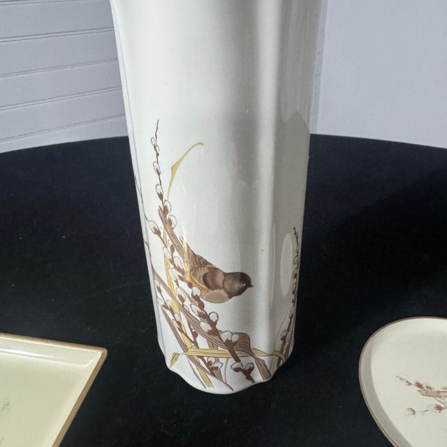 Ceramic 1980s 9-Piece Otagiri Japan Chickadee & Pussy Willow Vanity and Desk Set For Sale - Image 7 of 9