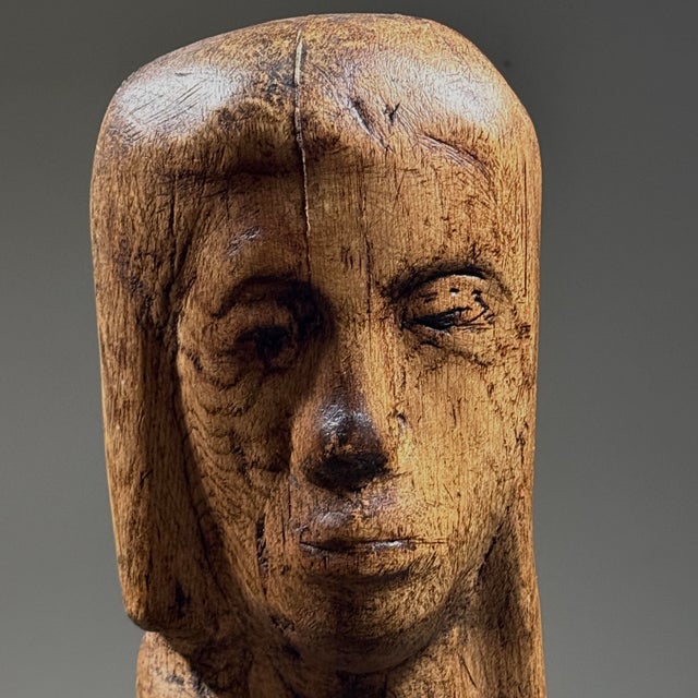 Brown Vintage Hand Carved Folk Art Modernist Portrait Bust For Sale - Image 8 of 12