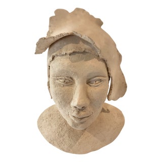 Female Bust in White Terracotta For Sale