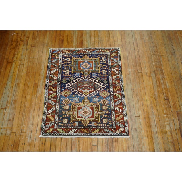 Early 20th Century Zabihi Collection Navy Ground Scatter Size Persian Heriz Rug - 3'4" x 4'5" For Sale In New York - Image 6 of 6