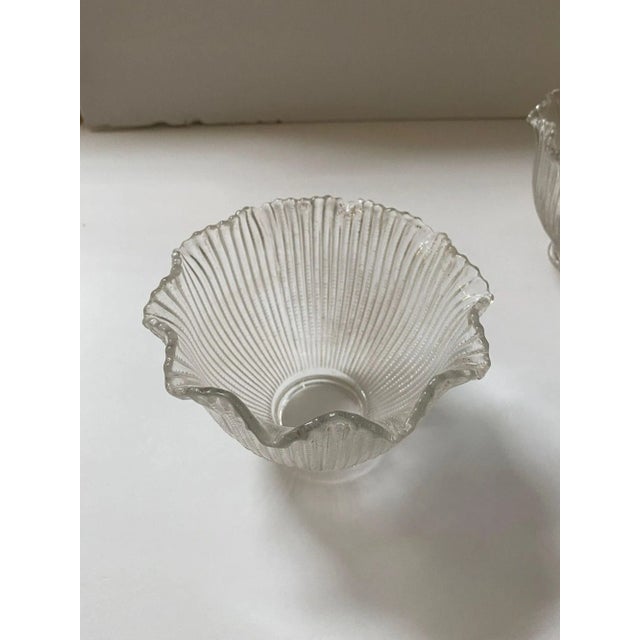 1940s Vintage Fluted Bellflower Holophane Glass Dome Ruffle Glass Shades - a Pair For Sale - Image 5 of 9