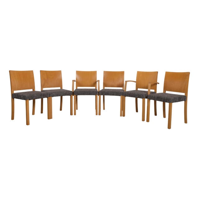 Fabric and Wood Chairs from Thonet, Set of 6 For Sale