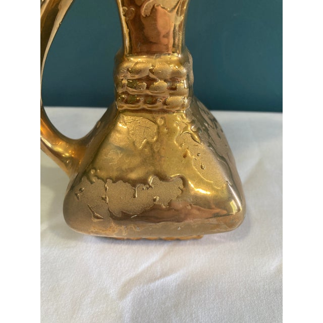 Mid 20th Century Vintage Sculptural Gold Ceramic Pitcher – Modernist Decorative Vase For Sale - Image 5 of 8