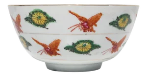 1900s Antique Chinese Export Butterfly Porcelain Bowl