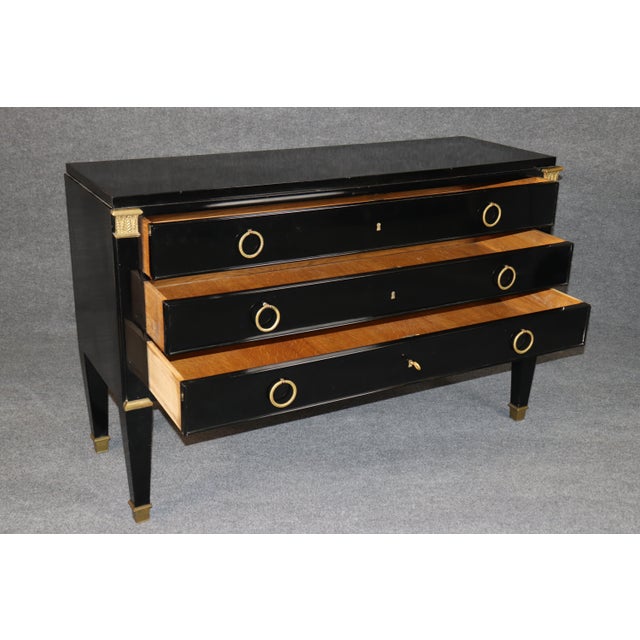 1930s De Coene Freres Designed Directoire Style Black Lacquer & Brass Commode For Sale - Image 5 of 17