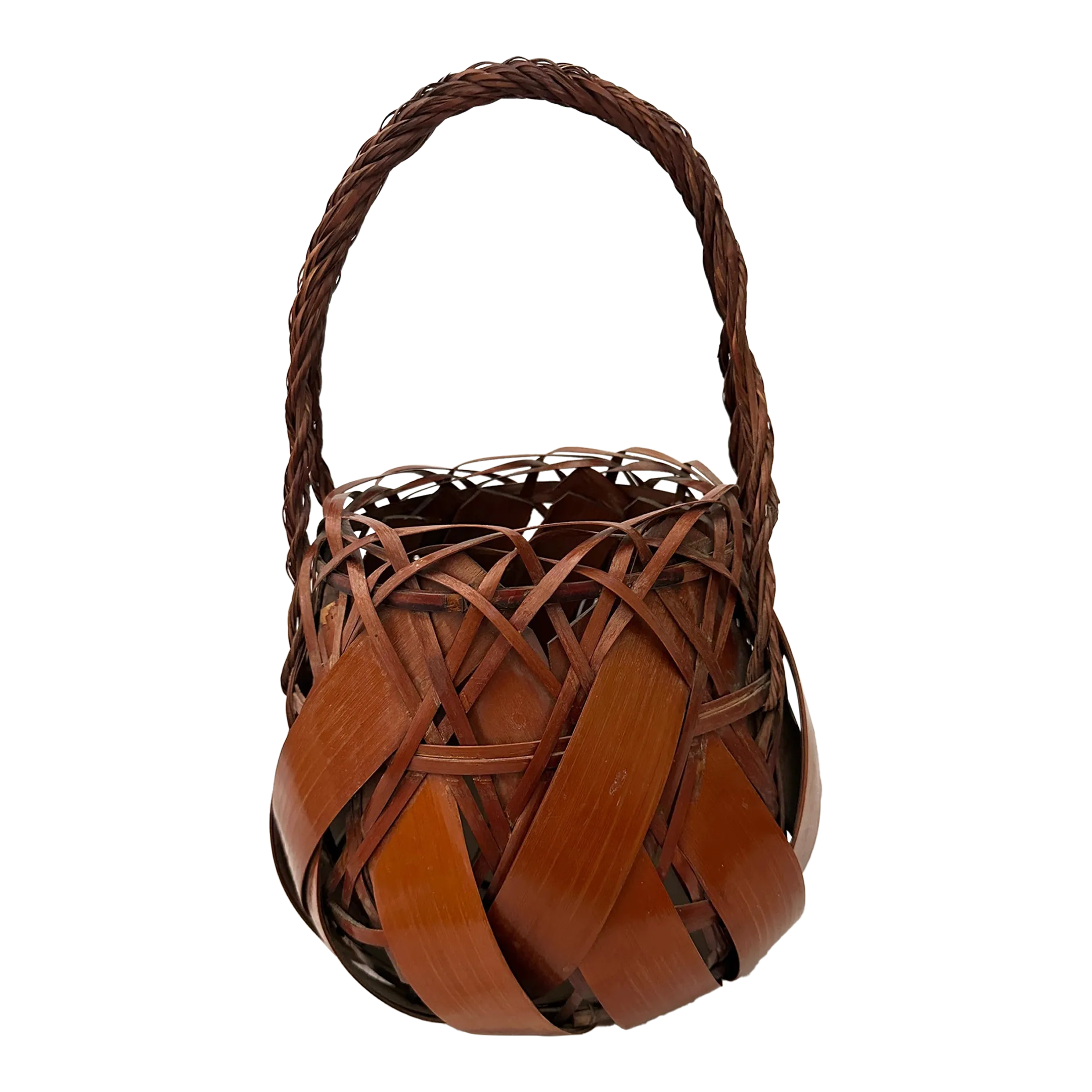 Antique Japanese Woven Bamboo Ikebana Basket | Chairish