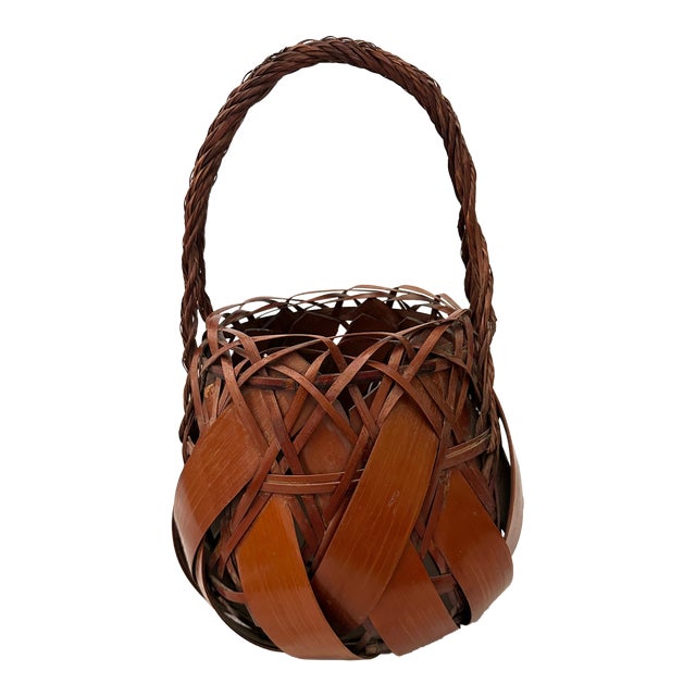 Antique Japanese Woven Bamboo Ikebana Basket For Sale