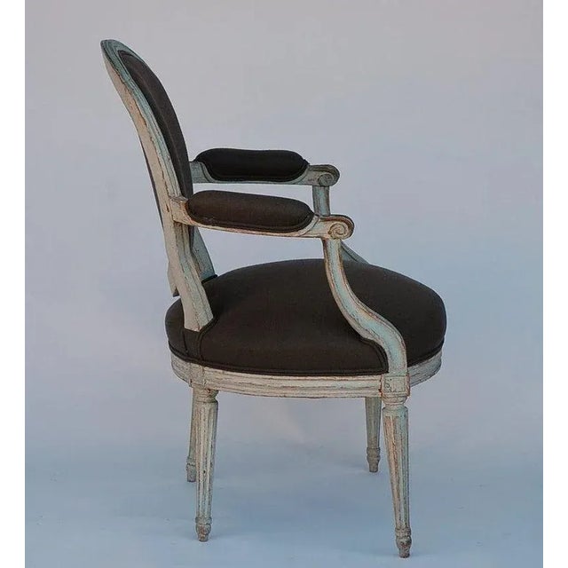 Wood 18th Century Period Louis XVI Whitewashed "Medaillon" Armchairs - A Pair For Sale - Image 7 of 11