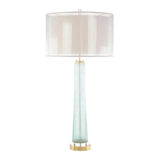 Frosted Aqua Glass & Gold Base Table Lamp For Sale