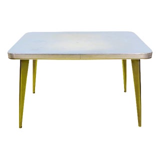 Rectangular Blue Laminate Table with Metal Legs For Sale