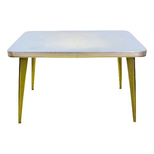 Rectangular Blue Laminate Table with Metal Legs For Sale