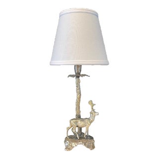 Valenti Style Silver Plated Bronze Deer or Stag Sculpture Table Lamp For Sale