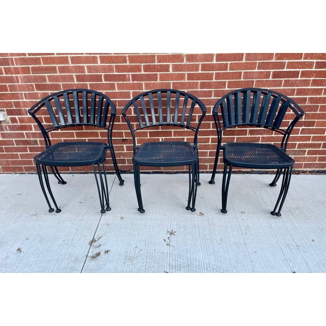 Vintage Wrought Iron Patio Garden Set 6 Chairs 54" Oval Table Minimalist For Sale - Image 15 of 17