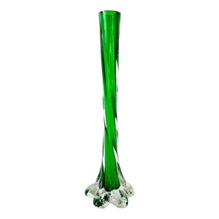 Vintage Twisted Green Glass Vase, 1950s For Sale