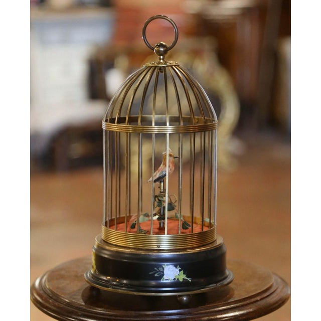 Mid-Century Swiss Brass Singing Bird Automaton Cage Attributed to Reuge For Sale In Dallas - Image 6 of 7