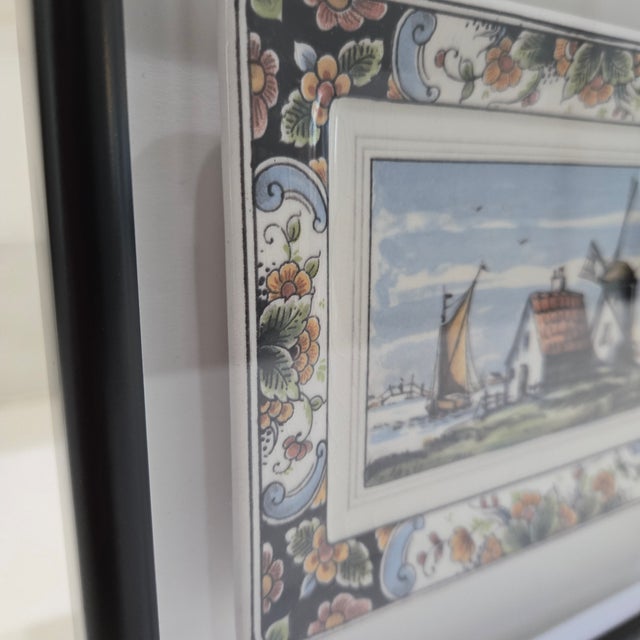 Mid 20th Century Westraven Delft Hand-Painted Dutch Landscape Plaque in Black Frame, Art 24-102 For Sale - Image 5 of 9