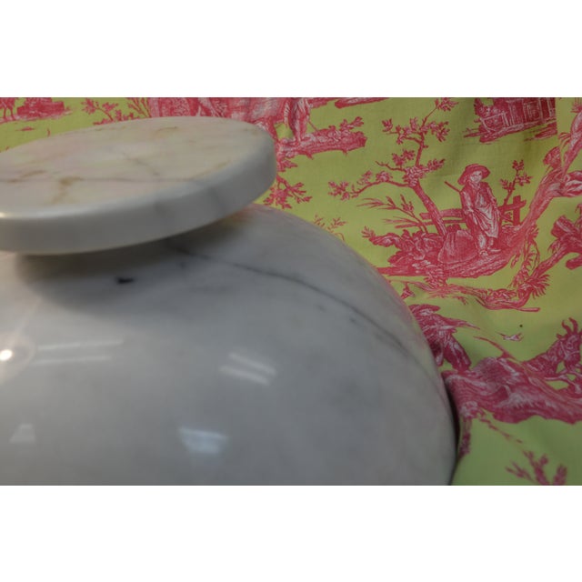 Huge White / Gray Veined Round Marble Pedestal Bowl Deep Compote - Centerpiece For Sale - Image 15 of 15