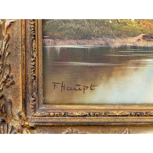 Textile Alpine Mountain Hut Vintage Landscape Painting by 20th Century German Artist 1975 Circa For Sale - Image 7 of 18