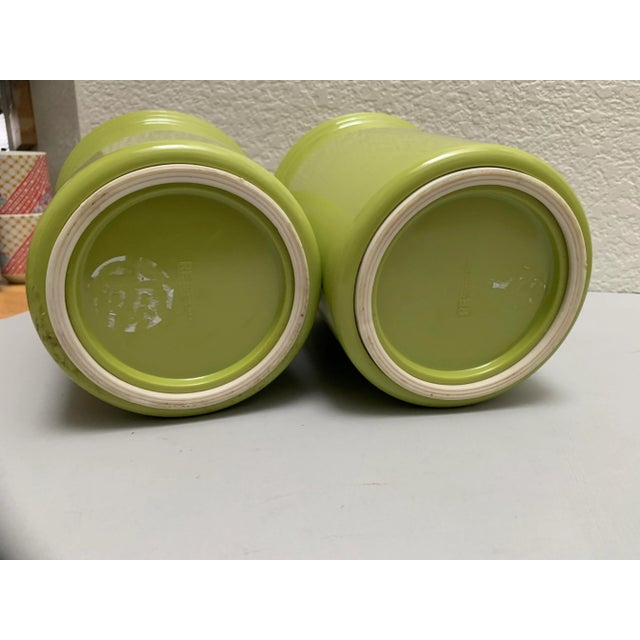 1990s Vintage Green Flower Mod Set of Two Canisters For Sale - Image 5 of 8