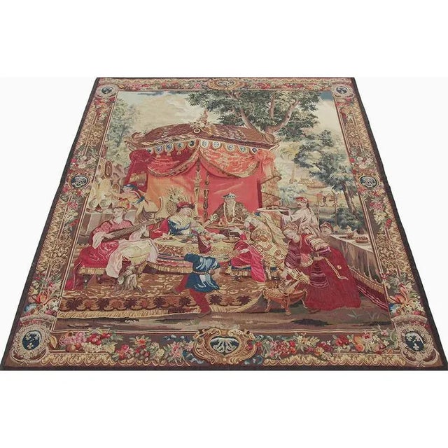 The Collation from The Story of the Emperor of China chinoiserie series. Handwoven tapestry recreation of a Chinoiserie...