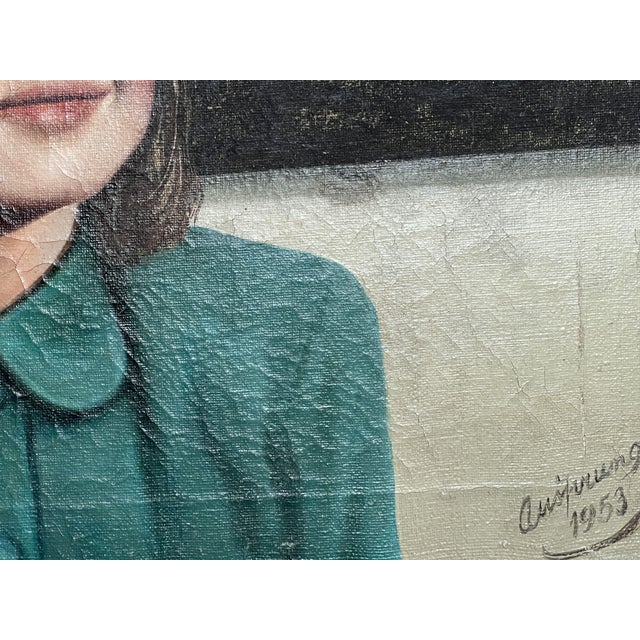 Portrait of a Young Girl at School, 1953, Oil on Canvas, in Good conditions. Designed 1950 to 1959