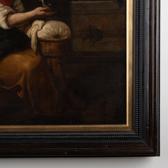 Early 19th Century Oil on Canvas Painting of Young Woman With Bird For Sale - Image 12 of 15