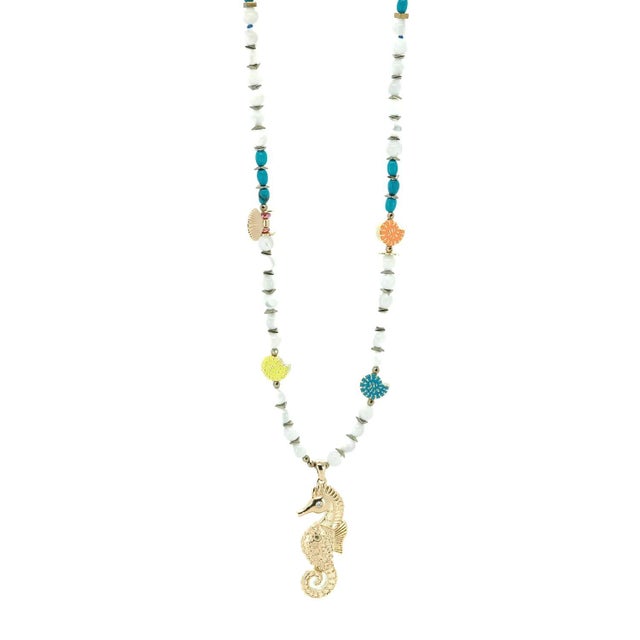 Summer Magic Seahorse & Shell Beaded Necklace For Sale - Image 10 of 11