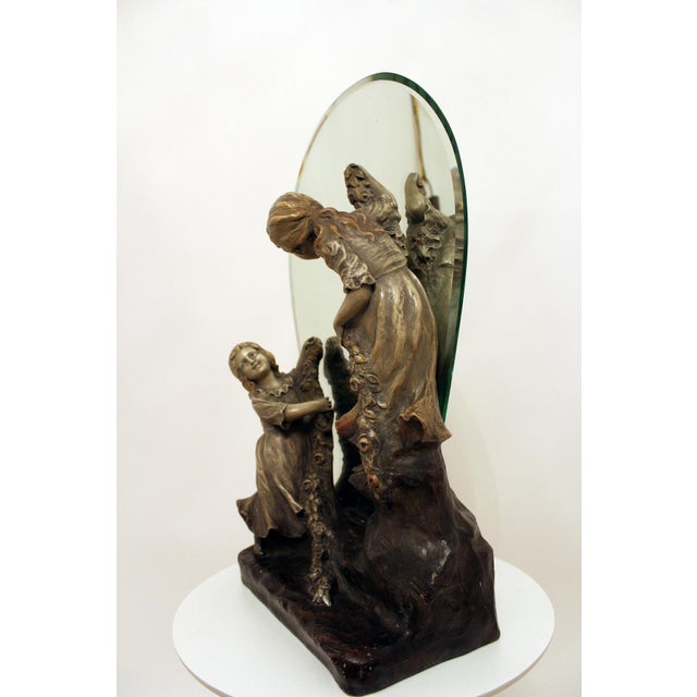 Antique Mirror with Figurines from Goldscheider, 1890s For Sale - Image 9 of 17