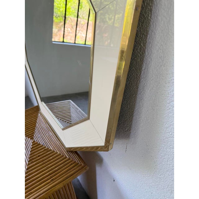 Octagonal Mirror in White Lacquer and Brass by Jean Claude Mahey, 1970s For Sale - Image 17 of 18