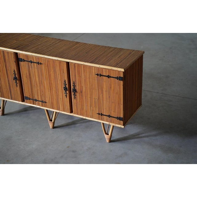 Bamboo Sideboard with Wrought Iron Details, France, 1950s For Sale - Image 6 of 11