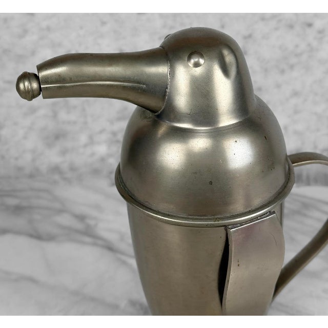 Silver Vintage Art Deco Penguin Stainless Steel Cocktail Shaker Mixer For Sale - Image 8 of 12