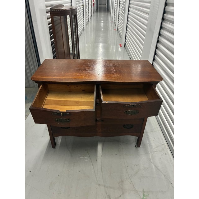 Brown Antique Vintage Victorian Solid Tiger Oak Wood Accent Dresser Chest of Drawer For Sale - Image 8 of 12