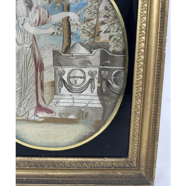 Regency Silk Embroidered Sampler Anjelica Kauffmann Engraving Shakespeare's Tomb For Sale - Image 4 of 8