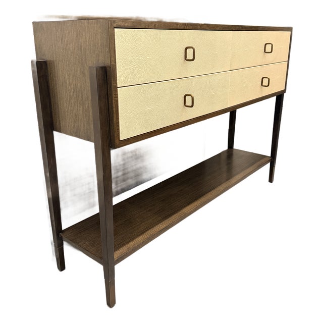 Arteriors Nora Console — Eucalyptus, Ivory Leather & Brass For Sale