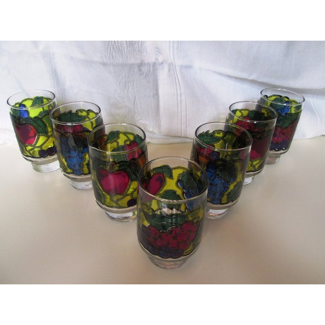 Modern 1970s Stained Glass Design Fruit Tumblers - Set of 7 For Sale - Image 3 of 7