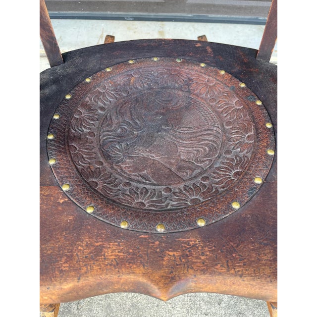 Late 19th Century Late 19th Century Antique Stamped Leather Seat Rocking Chair For Sale - Image 5 of 8