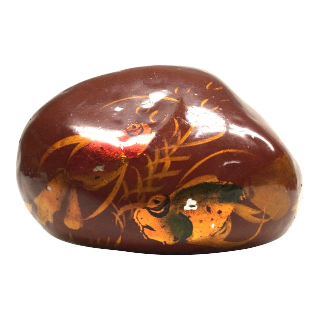 Vintage Artisan Hand Painted Fish Over Stone Paperweight For Sale