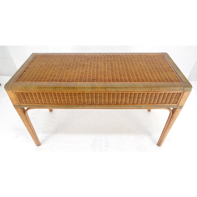Mid-Century Modern Vintage Mid Century c1970s Wicker Low Profile 3 Drawer Desk Console Mint For Sale - Image 3 of 13