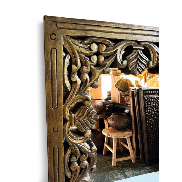 Late 20th Century Bronze Gold Vintage Floral Wood Mirror For Sale - Image 5 of 6