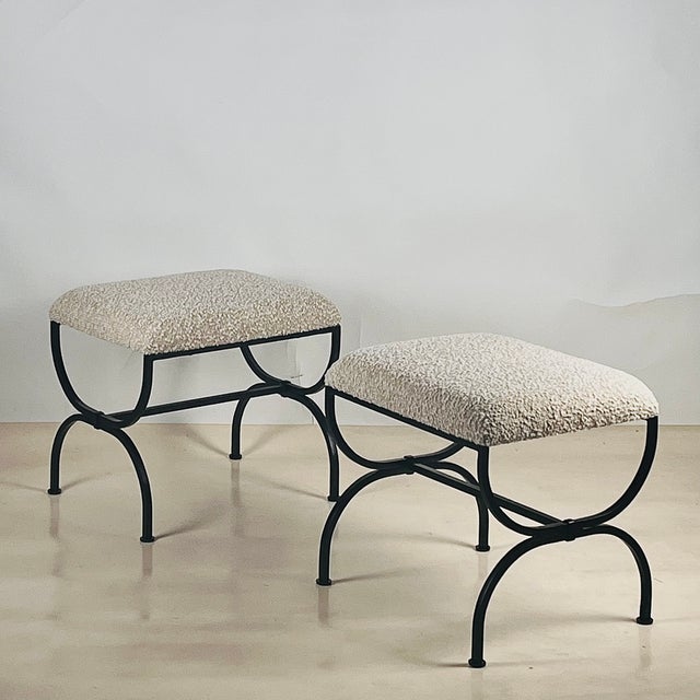 Pair of Wide 'Strapontin' Stools or Ottomans by Design Frères For Sale In Los Angeles - Image 6 of 11