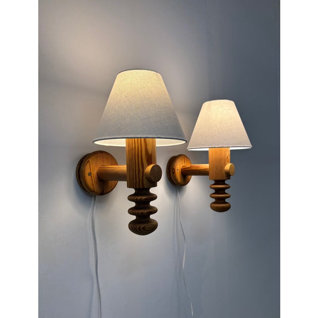 Wood Pine Wall Lights by Uno Kristiansson for Luxus, 1970s, Set of 2 For Sale - Image 7 of 11