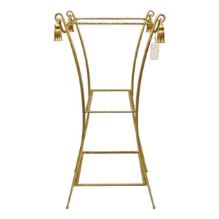 Mid 20th Century Italian Hollywood Regency Iron Rope Tassel Gold 3 Tier Etagere Stand Side Table For Sale