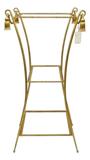Mid 20th Century Italian Hollywood Regency Iron Rope Tassel Gold 3 Tier Etagere Stand Side Table
