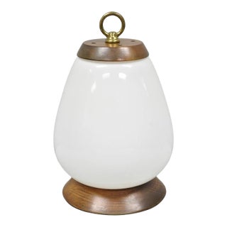 Mid 20th Century Mid Century Modern Azucena Style Small White Glass Egg Shade Walnut Table Lamp For Sale