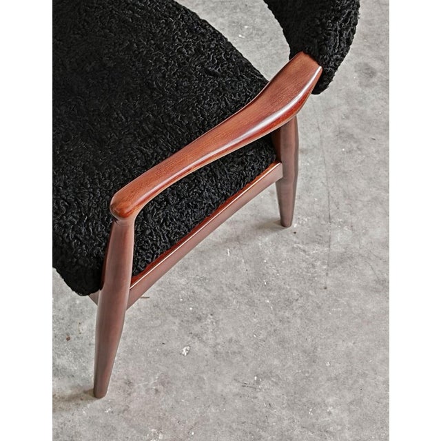 Wood Mid-Century Modern Armchair Upholstered in Astrakhan Fur, Yugoslavia, 1960s For Sale - Image 7 of 14